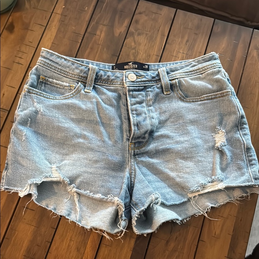 Hollister Blue Jean Shorts Distressed High-Waisted